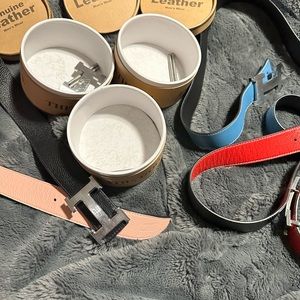 SOLD - 3 reversible belts - red, blue, pink (black reverse side)